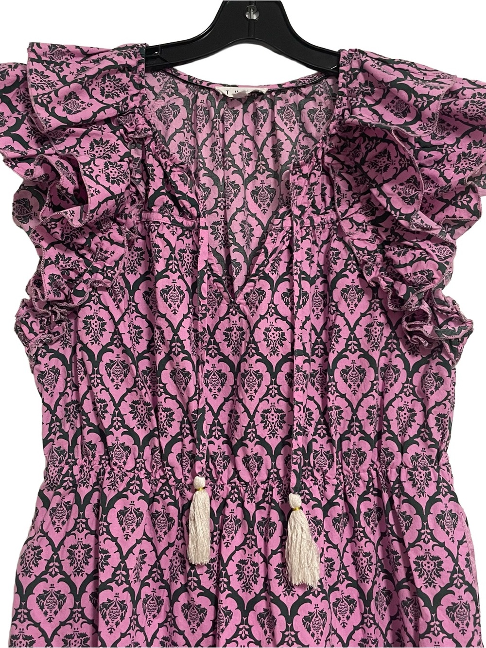 THML Pink and Green Patterned 100% Cotton Ruffle-Sleeve Dress - Picture 3 of 6